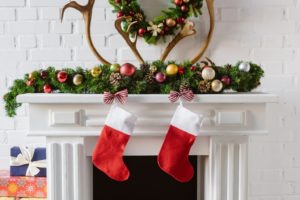 Red Christmas Ornaments on frosted tree