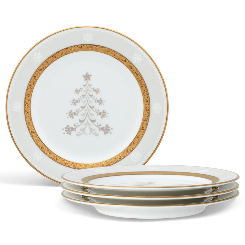 Charlotta Gold Holiday Tree Appetizer Plates Set of 4