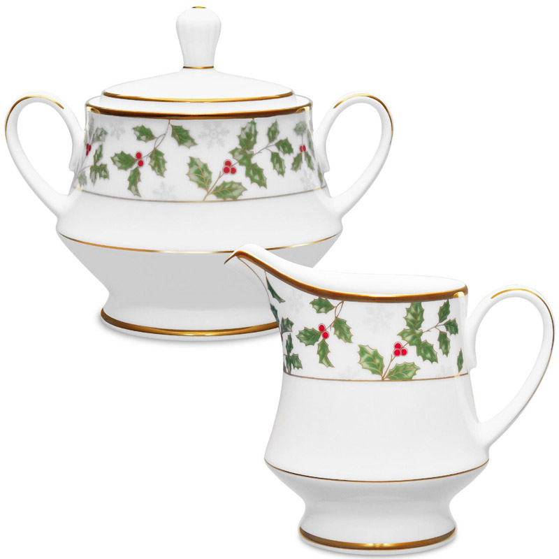 Holly and Berry Gold Sugar and Creamer Set