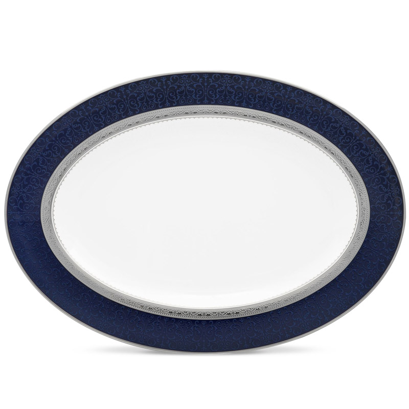 Odessa Cobalt Platinum Oval Platter 14in.