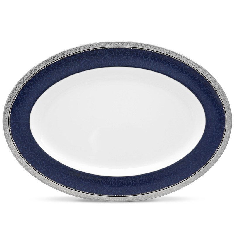 Odessa Cobalt Platinum Oval Platter Large, 16in.