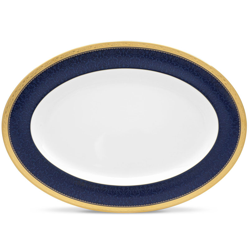 Odessa Cobalt Gold Oval Platter 16in.