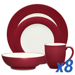 A photo of Colorwave Raspberry 32pc Set for 8, Rim Plates