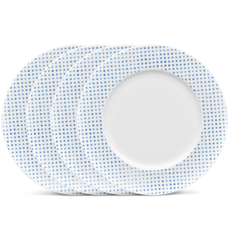 Blue Hammock Rim Dinner Plate Set of 4, Dots