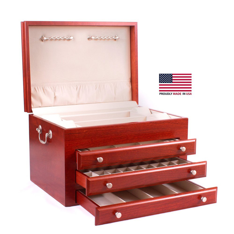 Majestic Three Drawer Jewelry Chest, Cherry