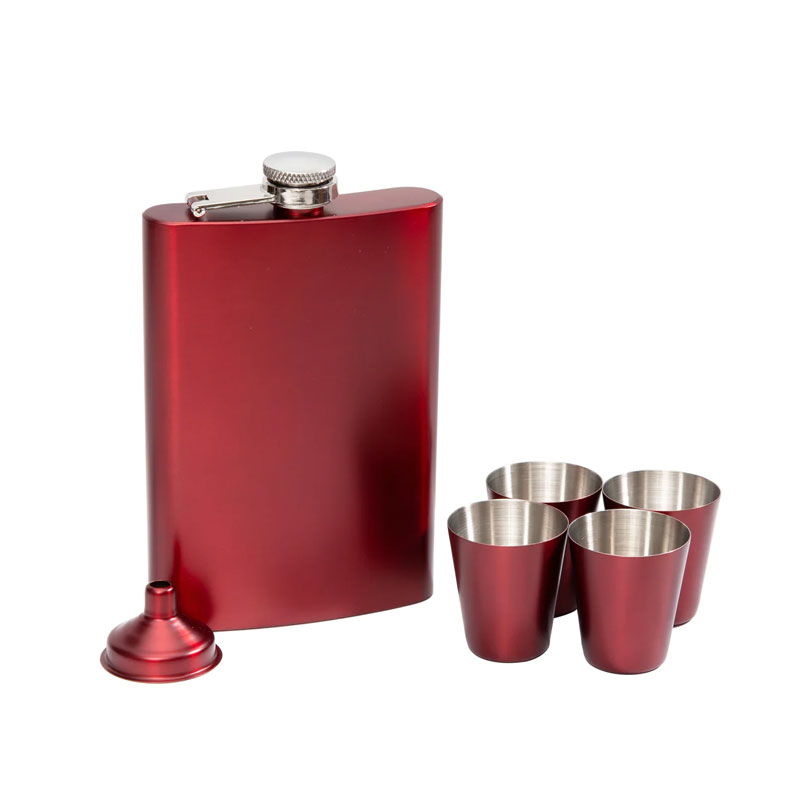 Stainless Steel 6 Piece Red Flask Set