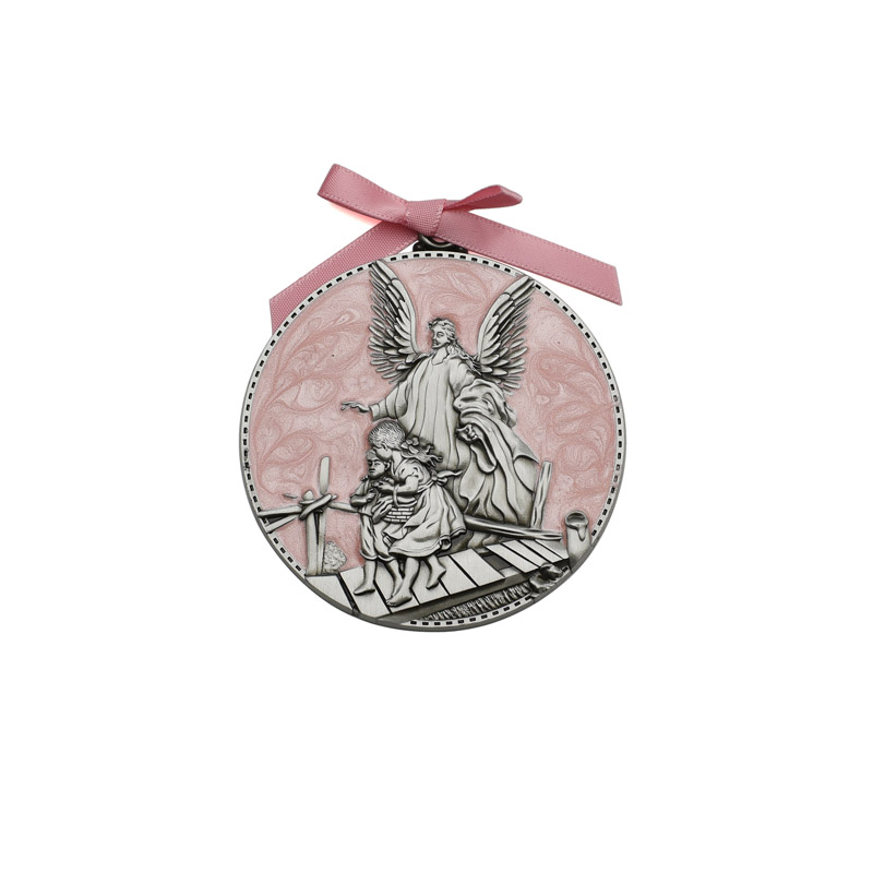 Pink Guardian Angel Crib Medal