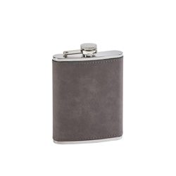 A photo of Leatherette Flask Grey 8 Oz Cap