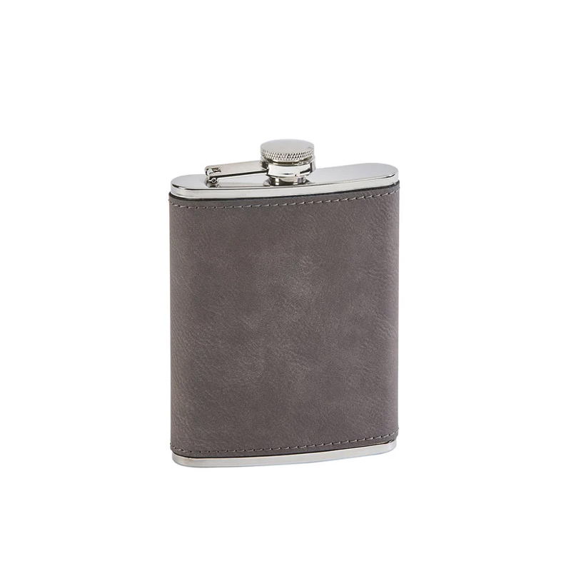 Leatherette Flask Grey 8 Oz Cap