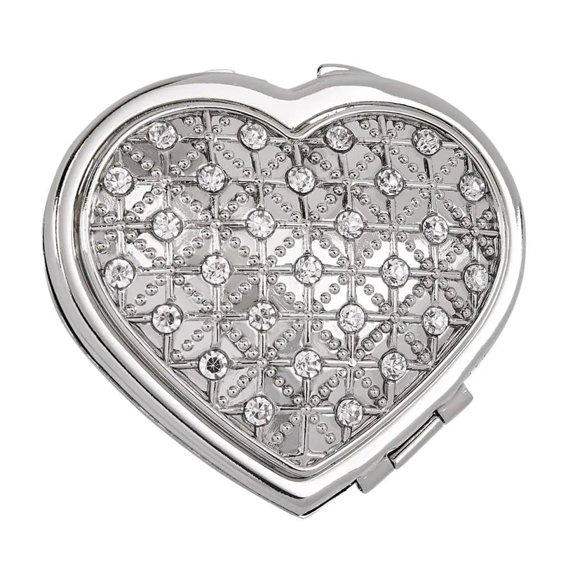 Heart Shaped Compact Mirror with Crystals