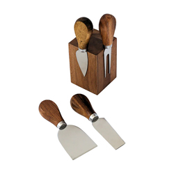 A photo of Acacia Wood Block with 4 Cheese Tools