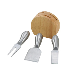 A photo of Wood Block with 3 Stainless Steel Cheese Utensils