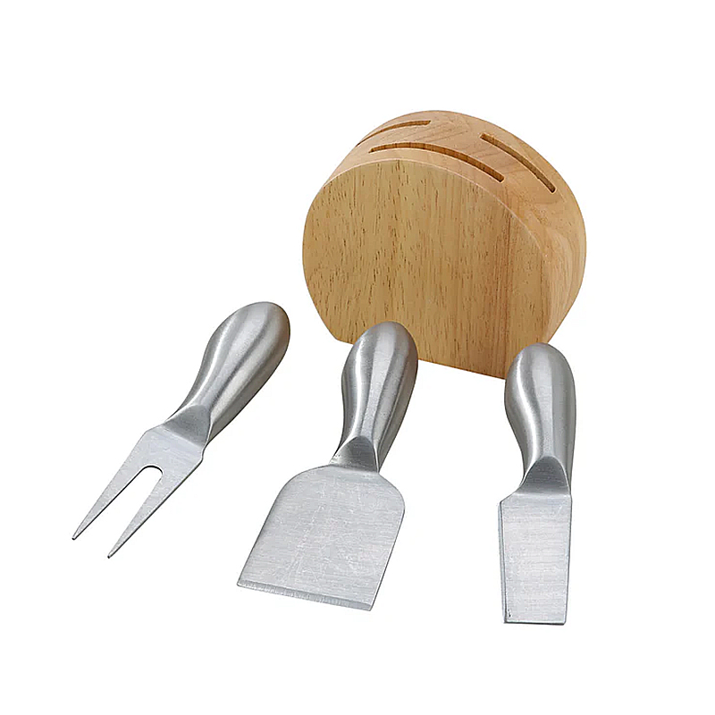 Wood Block with 3 Stainless Steel Cheese Utensils