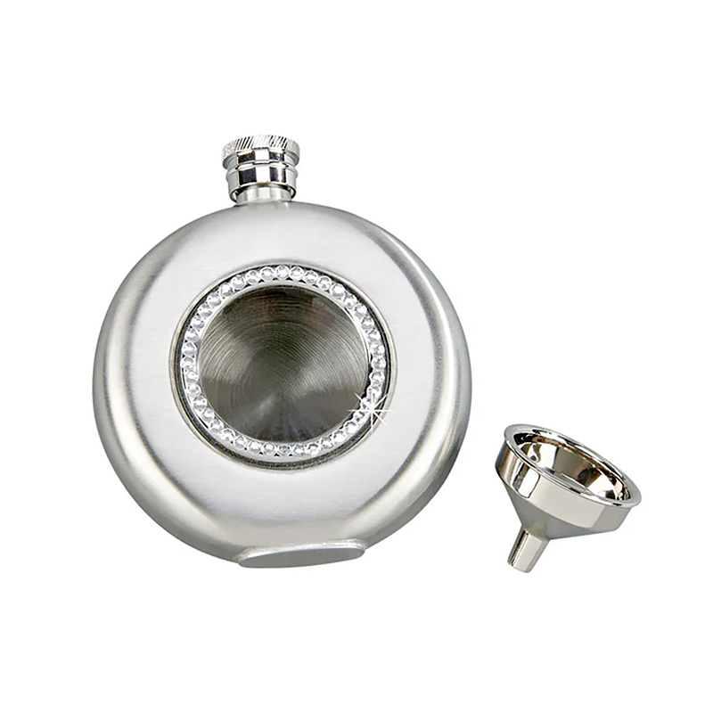 Round Crystal-Embellished Flask with Window