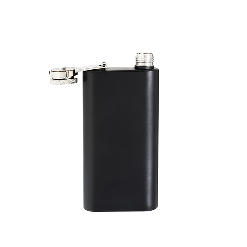 Pocket Flask, 6oz Black Stainless Steel, Bright Finish