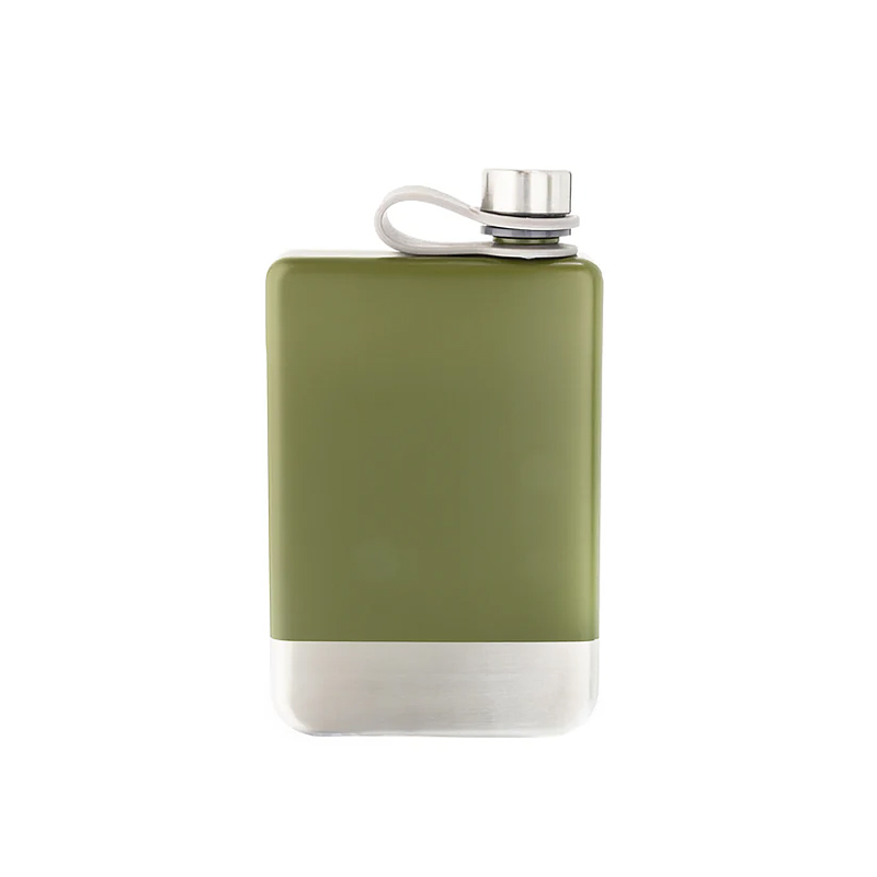 8oz Green Stainless Steel Flask with Silver Bottom