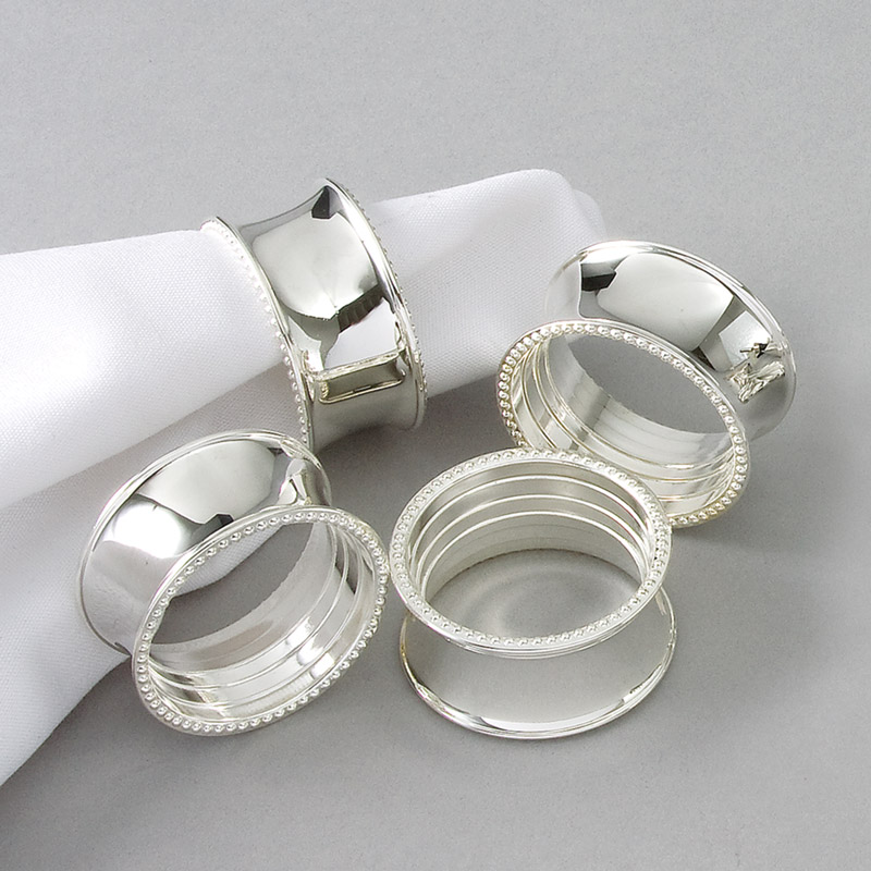 Silverplate Beaded Napkin Rings, Set of 4