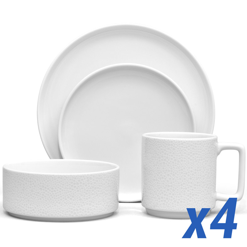 Colortex Stone White 16 Piece Service for 4, Stax