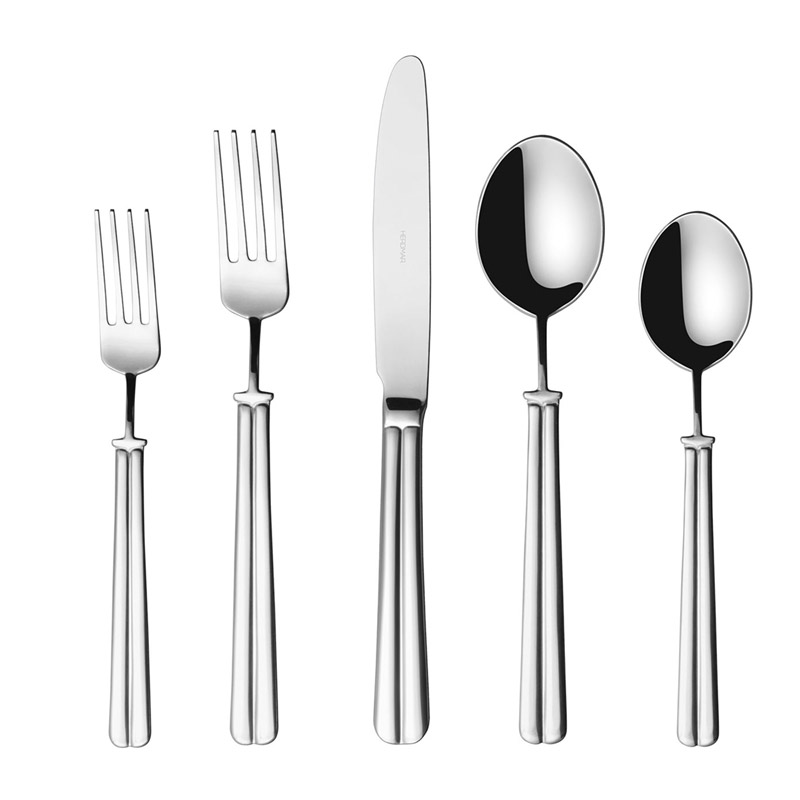 Shiny flatware with a ridge down the middle