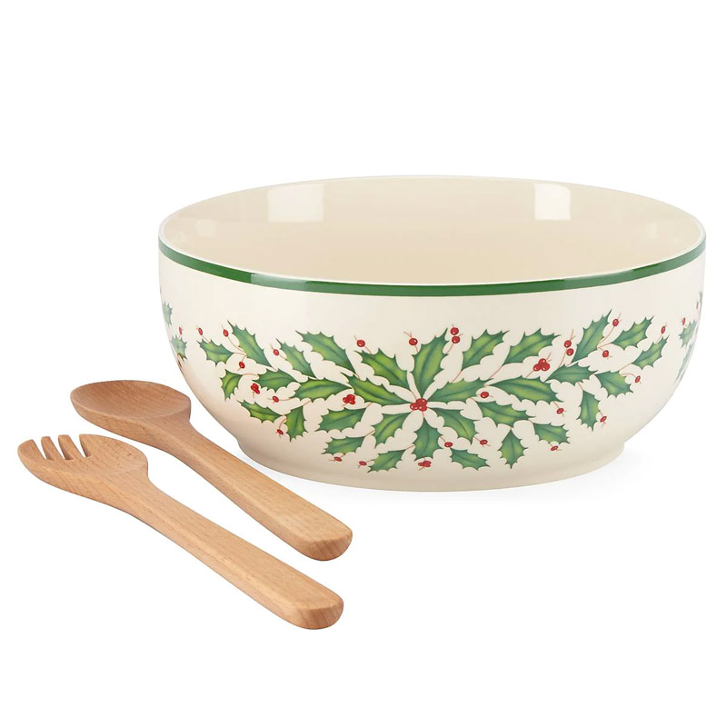 Salad Serving Bowl with Wooden Servers