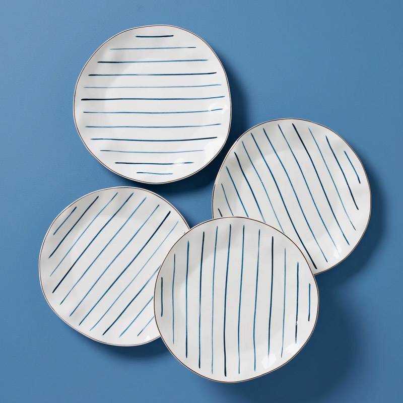 Blue Bay Dinner Plates, Stripes, Set of 4