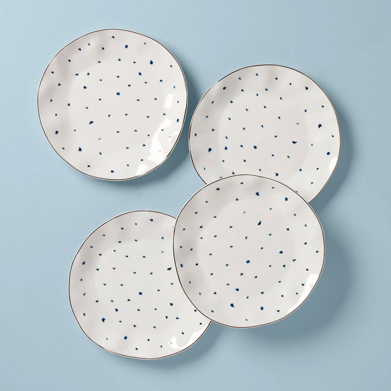 Blue Bay Dinner Plates, Dots, Set of 4