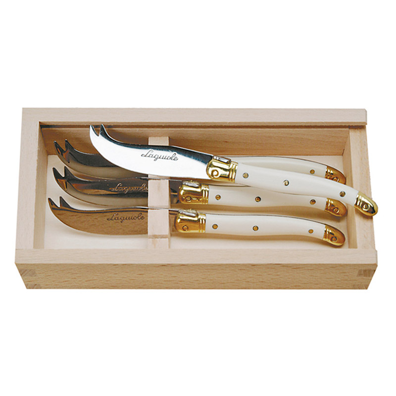 Laguiole Ivory 4 Piece Cheese Knife Set in Wooden Box