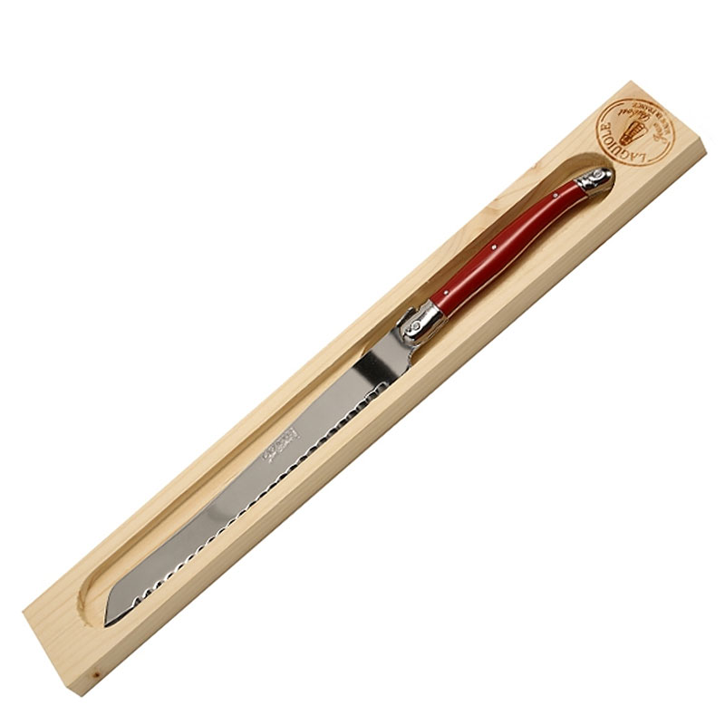 Red Bread Knife in Wooden Box