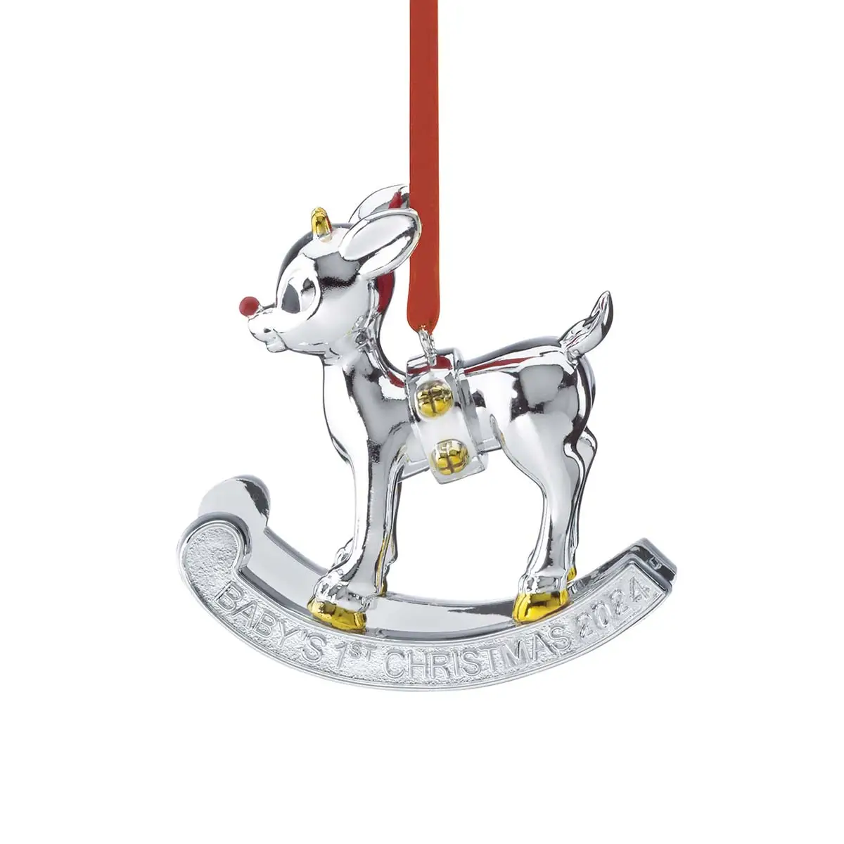 silver plate rudolph rocking horse ornament