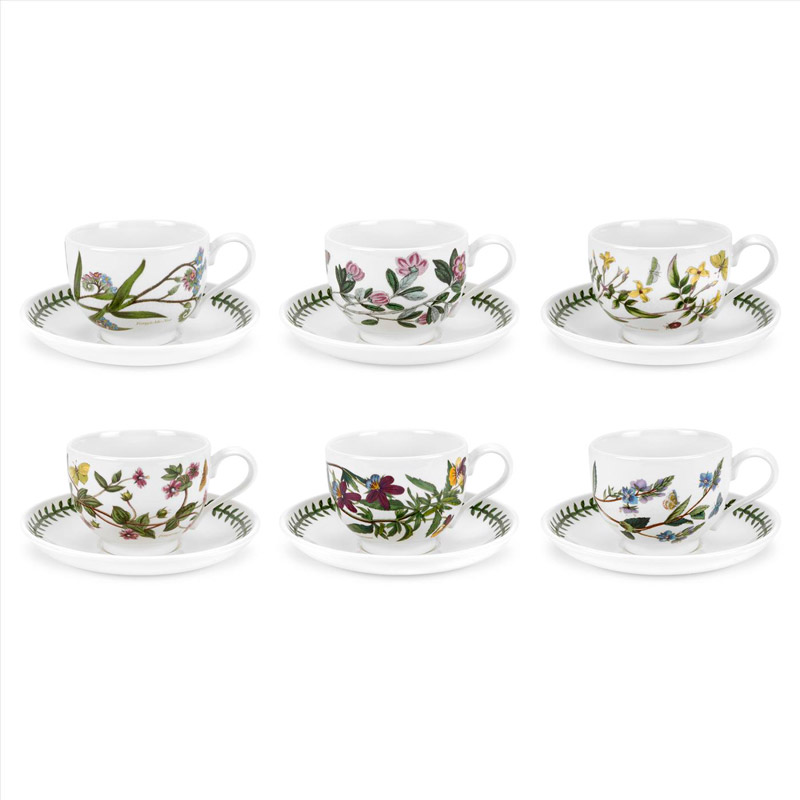 Botanic Garden Breakfast Cup & Saucer, Tapered, Set of 6