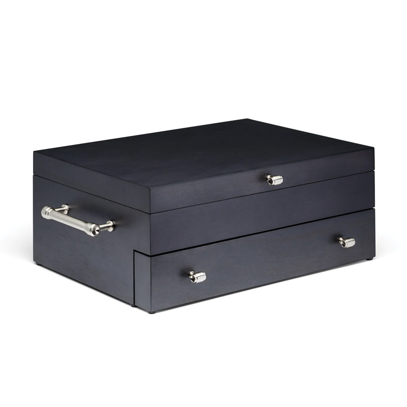 Charcoal Two Tier Flatware Wood Chest