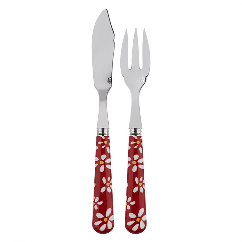 Daisy Red 2pc Fish Set, Place Setting Pieces