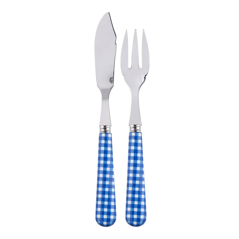 Gingham Lapis Blue 2pc Fish Set, Place Setting Pieces