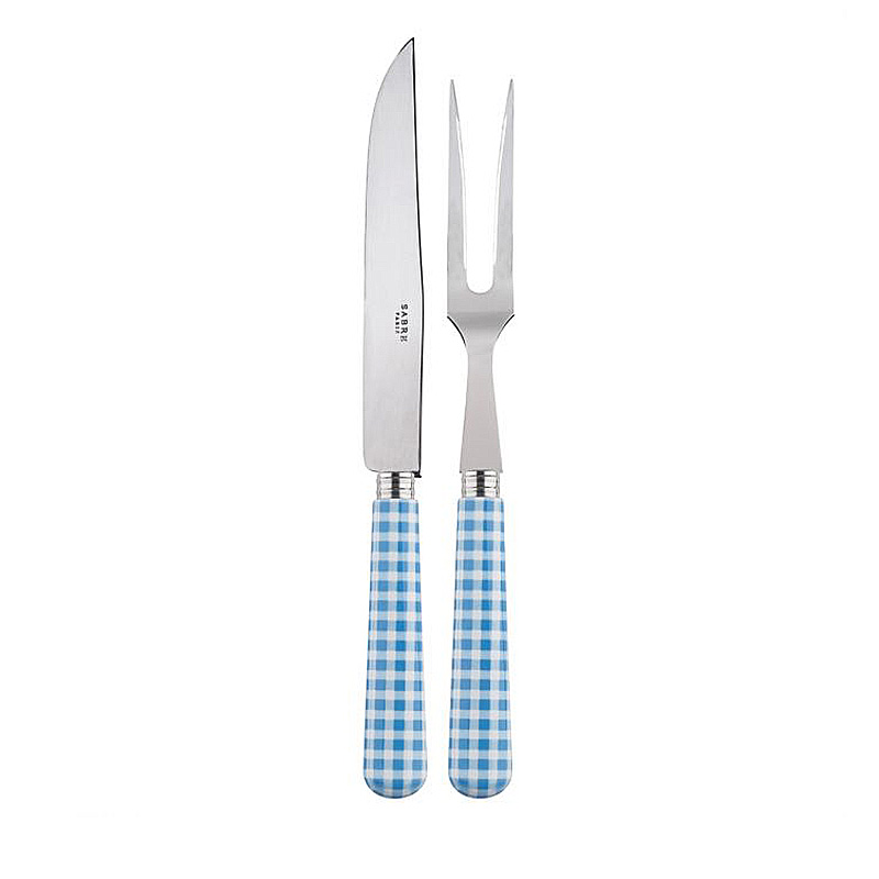 Gingham Light Blue 2pc Carving Set