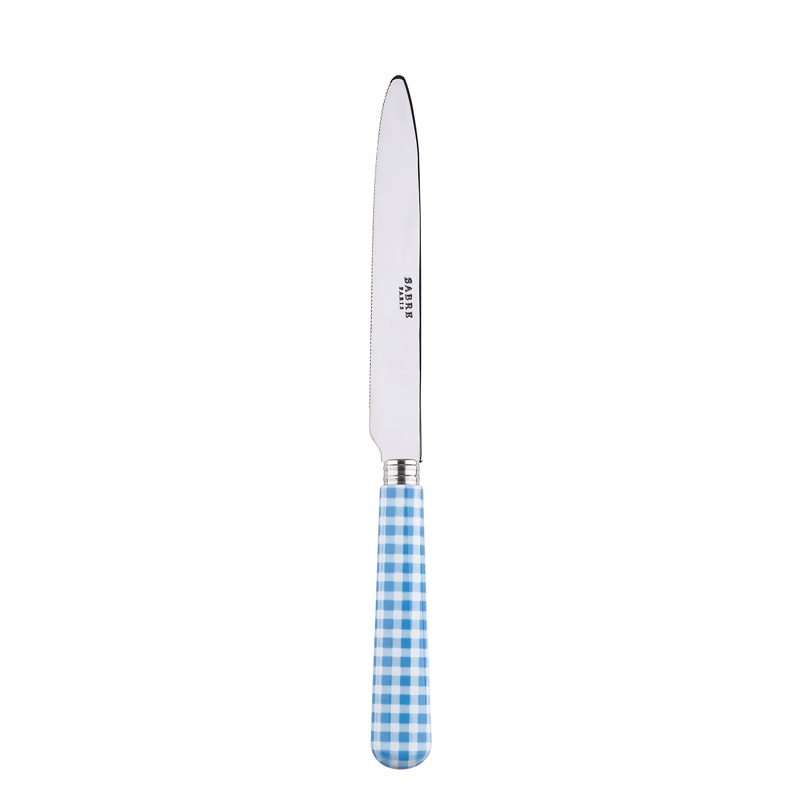 Gingham Light Blue Dinner Knife, Serrated