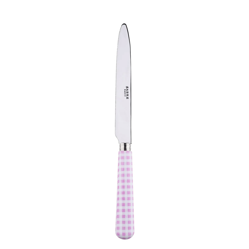 Gingham Pink Dinner Knife, Serrated