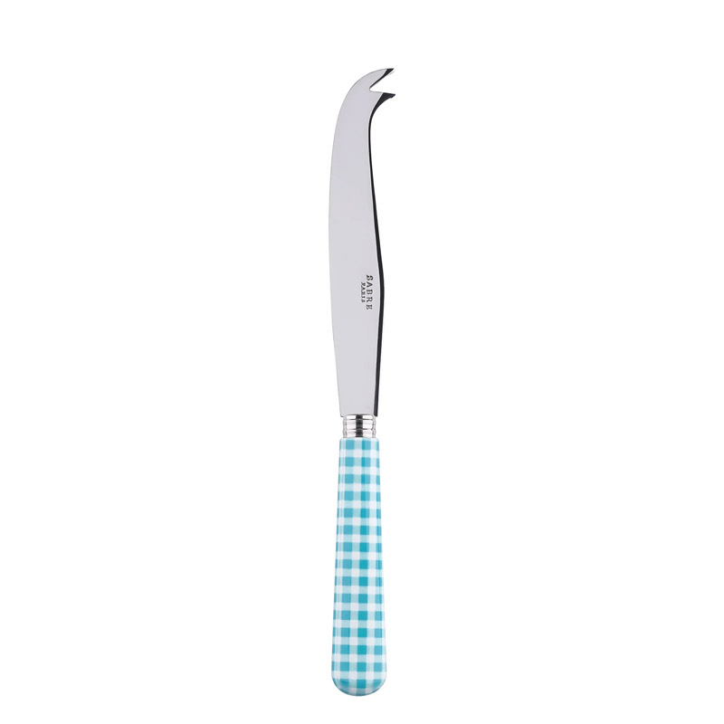 Gingham Turquoise Cheese Knife, Large