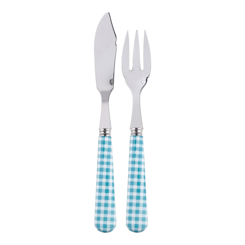 Gingham Turquoise 2pc Fish Set, Place Setting Pieces