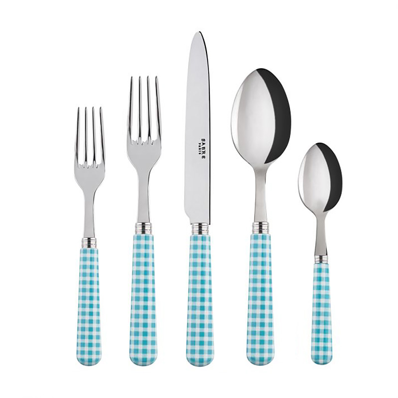 Gingham Turquoise 5pc Place Setting