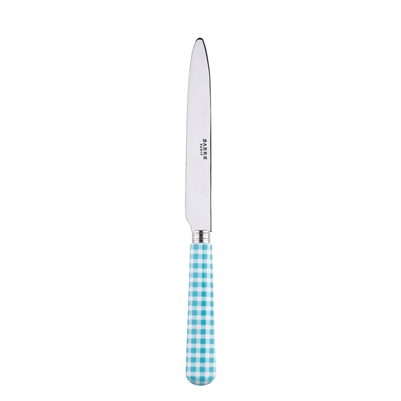 Gingham Turquoise Dinner Knife, Serrated