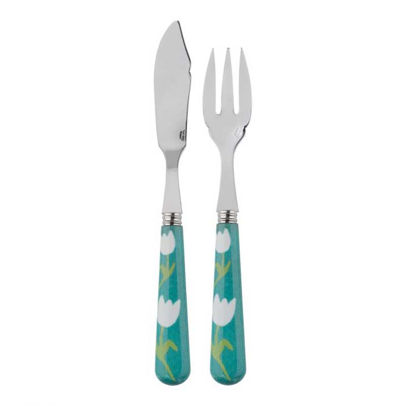 Tulip Turquoise 2pc Fish Set, Place Setting Pieces