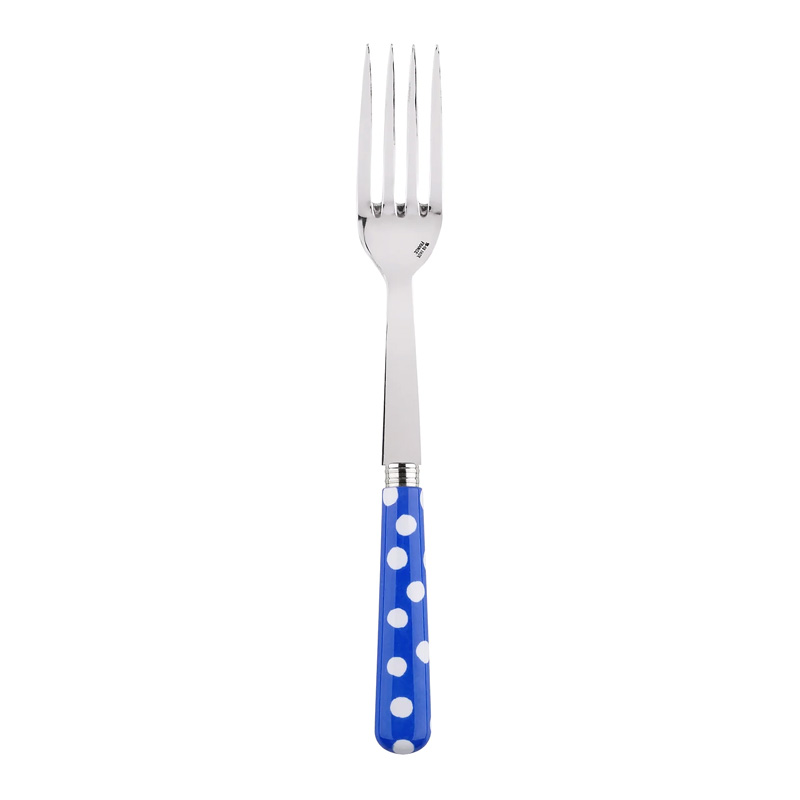 White Dots Lapis Blue Serving Fork