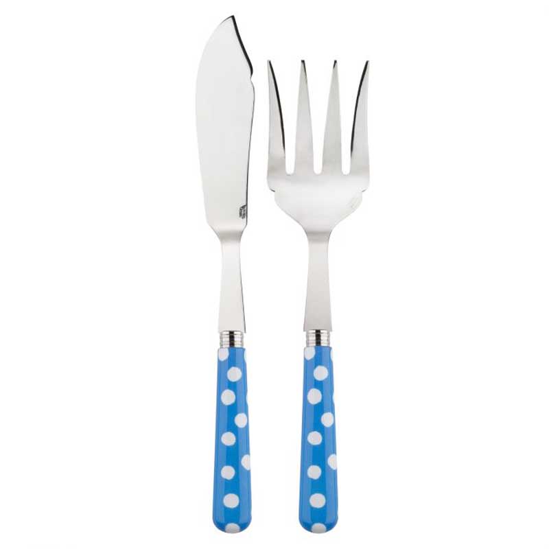 White Dots Light Blue 2pc Fish Serving Set