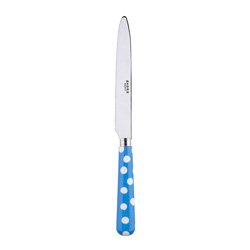 A photo of White Dots Light Blue Dinner Knife, Serrated