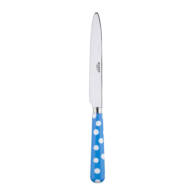 White Dots Light Blue Dinner Knife, Serrated