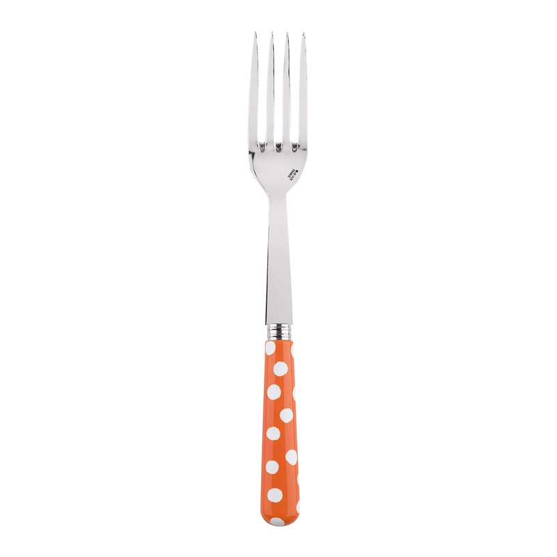 White Dots Orange Serving Fork