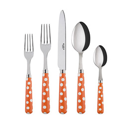 A photo of White Dots Orange 5pc Place Setting