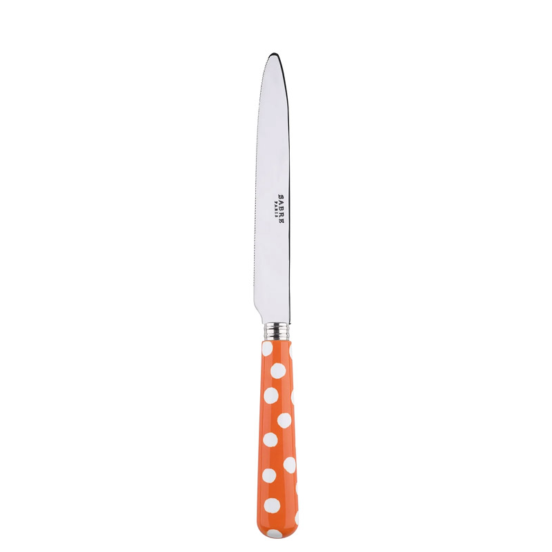 White Dots Orange Dinner Knife, Serrated