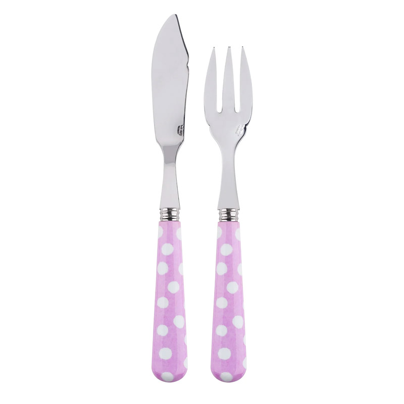 White Dots Pink 2pc Fish Set, Place Setting Pieces