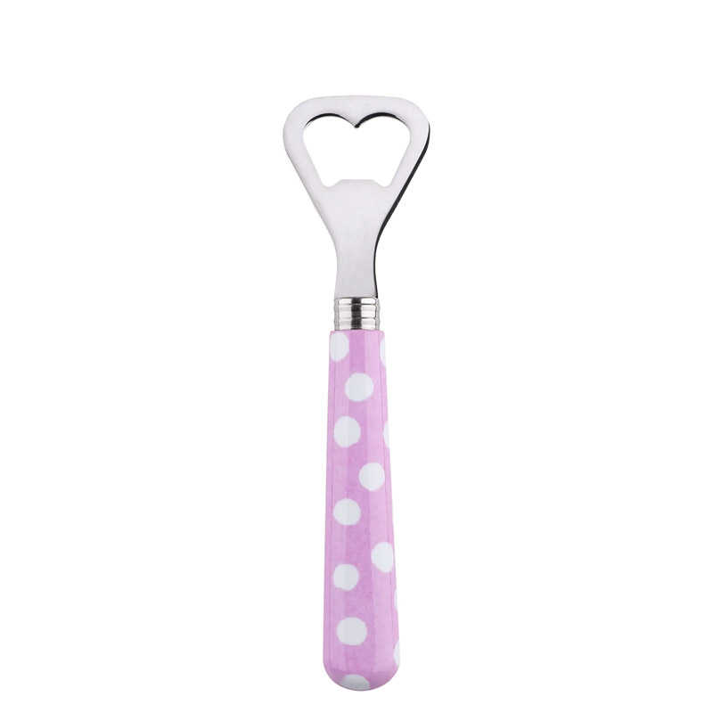 White Dots Pink Bottle Opener